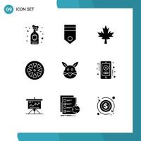 Pack of 9 Modern Solid Glyphs Signs and Symbols for Web Print Media such as bunny lemon soldier healthy food Editable Vector Design Elements