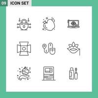 User Interface Pack of 9 Basic Outlines of computer location lcd mouse photography Editable Vector Design Elements