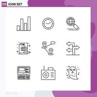 Modern Set of 9 Outlines Pictograph of map gps internet chart metrics Editable Vector Design Elements
