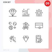 Group of 9 Modern Outlines Set for hobbies space gear science planet Editable Vector Design Elements