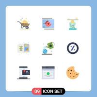 Set of 9 Modern UI Icons Symbols Signs for earth book premiere agriculture mind Editable Vector Design Elements