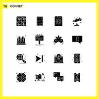 Pack of 16 Modern Solid Glyphs Signs and Symbols for Web Print Media such as science jar technology chemistry school Editable Vector Design Elements