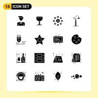 16 User Interface Solid Glyph Pack of modern Signs and Symbols of plug electrical doller technology wifi Editable Vector Design Elements