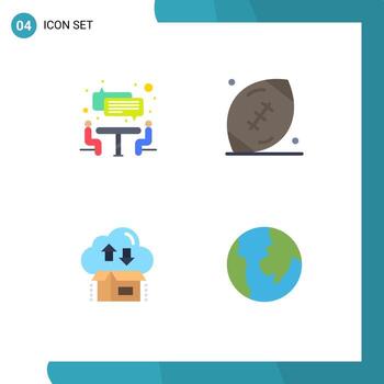 Pack of 4 Modern Flat Icons Signs and Symbols for Web Print Media such as interview cloud american football game package Editable Vector Design Elements