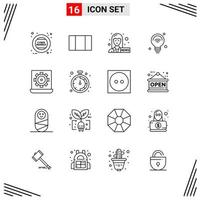 16 iconos estilo de línea basados en cuadrícula símbolos de esquema creativos para el diseño de sitios web signos de icono de línea simple aislados en fondo blanco 16 conjunto de iconos fondo de vector de icono negro creativo