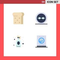 Set of 4 Vector Flat Icons on Grid for bread party frame lenses office Editable Vector Design Elements