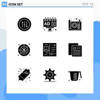 Modern Set of 9 Solid Glyphs and symbols such as postcard revenue construction profit expenditure Editable Vector Design Elements