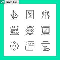 paquete de 9 iconos de estilo de línea conjunto de símbolos de esquema para imprimir signos creativos aislados en fondo blanco 9 conjunto de iconos fondo de vector de icono negro creativo