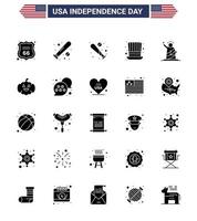 conjunto de 25 iconos del día de los ee.uu. símbolos americanos signos del día de la independencia para los ee.uu. de la libertad de los ee.uu. vector