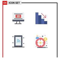 paquete de 4 signos y símbolos de iconos planos modernos para medios de impresión web, como la tecnología de cine en línea, elementos de diseño de vectores editables para el comprador de otoño