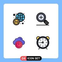 Pack of 4 Modern Filledline Flat Colors Signs and Symbols for Web Print Media such as world wide off magnifier cloud stopwatch Editable Vector Design Elements