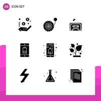 Pictogram Set of 9 Simple Solid Glyphs of notification app sound mobile device Editable Vector Design Elements