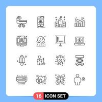 Pictogram Set of 16 Simple Outlines of shopping chart product analytics preparatory Editable Vector Design Elements