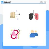 4 Thematic Vector Flat Icons and Editable Symbols of food friends lungs female users Editable Vector Design Elements