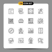 16 iconos creativos signos y símbolos modernos de corrección de diseño de cuadrícula útiles escolares elementos de diseño vectorial editables vector