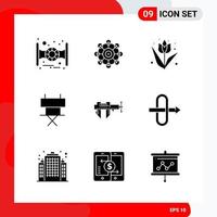 Creative Set of 9 Universal Glyph Icons isolated on White Background Creative Black Icon vector background