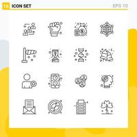 Set of 16 Commercial Outlines pack for server analytics architect money finance Editable Vector Design Elements