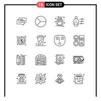 Pack of 16 Modern Outlines Signs and Symbols for Web Print Media such as recruitment job pie employee sketch Editable Vector Design Elements