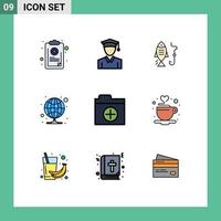 Pictogram Set of 9 Simple Filledline Flat Colors of folder server fishing proxy hosting Editable Vector Design Elements