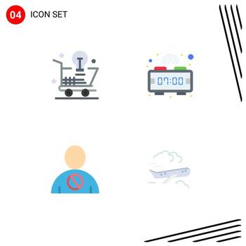 Set of 4 Modern UI Icons Symbols Signs for cart blocked idea digital clock denied Editable Vector Design Elements