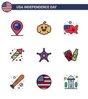 Modern Set of 9 Flat Filled Lines and symbols on USA Independence Day such as star men states holiday festivity Editable USA Day Vector Design Elements