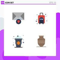 Mobile Interface Flat Icon Set of 4 Pictograms of mail education bag travel bag amphora Editable Vector Design Elements