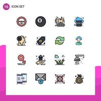 16 Thematic Vector Flat Color Filled Lines and Editable Symbols of processing user manufacturing web internet Editable Creative Vector Design Elements