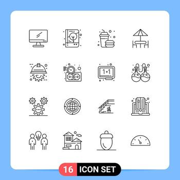 grupo universal de símbolos de iconos de 16 contornos modernos de elementos de diseño de vectores editables rápidos para cenas en la mesa