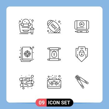 Editable Vector Line Pack of 9 Simple Outlines of scroll education achieve file palette Editable Vector Design Elements