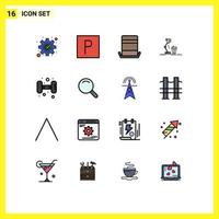 16 interfaz de usuario paquete de líneas rellenas de color plano de signos y símbolos modernos de diseño de lámpara de sombrero flash de gimnasio elementos de diseño de vectores creativos editables