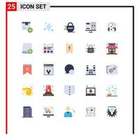 25 Universal Flat Color Signs Symbols of hearts develop lock computer app Editable Vector Design Elements