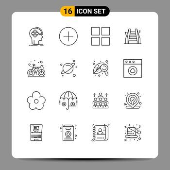 16 contornos vectoriales temáticos y símbolos editables de elementos de diseño vectorial editables de escalera eléctrica multimedia de escalera de bicicleta vector