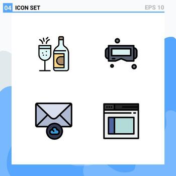 Stock Vector Icon Pack of 4 Line Signs and Symbols for glass envelope ddrink google glass page Editable Vector Design Elements