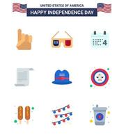 9 USA Flat Pack of Independence Day Signs and Symbols of cap usa calender american file Editable USA Day Vector Design Elements