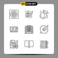 Paquete de 9 iconos negros símbolos de contorno signos para diseños receptivos sobre fondo blanco 9 conjunto de iconos vector