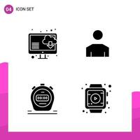 paquete de conjunto de iconos de glifo de 4 iconos sólidos aislados en fondo blanco para aplicaciones móviles y de impresión de diseño de sitios web receptivos vector