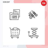 Set of 4 Commercial Filledline Flat Colors pack for data work folder building checkout Editable Vector Design Elements