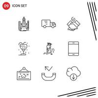 Pack of 9 creative Outlines of drill ice truck glass beverage Editable Vector Design Elements