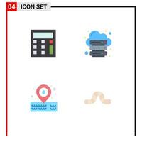 Set of 4 Commercial Flat Icons pack for calculate water database server animal Editable Vector Design Elements