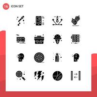 16 Universal Solid Glyphs Set for Web and Mobile Applications bus placement artwork package awareness Editable Vector Design Elements