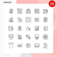 Mobile Interface Line Set of 25 Pictograms of earth shopping cell exclamation sad Editable Vector Design Elements