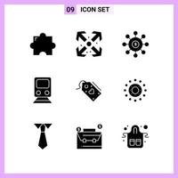 9 iconos en símbolos de glifo de estilo sólido sobre fondo blanco signos de vectores creativos para web móvil e impresión