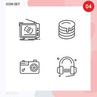 4 User Interface Line Pack of modern Signs and Symbols of tv camera television wedding picture Editable Vector Design Elements