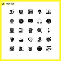 Set of 25 Vector Solid Glyphs on Grid for achievement education security bulb digital Editable Vector Design Elements