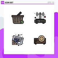 Modern Set of 4 Filledline Flat Colors and symbols such as buy document modem connection tools Editable Vector Design Elements