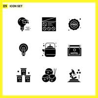 9 conjunto de iconos símbolos sólidos simples signo de glifo sobre fondo blanco para el diseño de sitios web, aplicaciones móviles y medios impresos vector