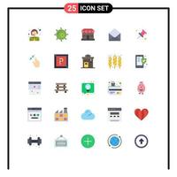 Paquete de 25 colores planos de interfaz de usuario de signos y símbolos modernos de elementos de diseño de vector editables de correo electrónico de mensaje de tienda adjunto de pin
