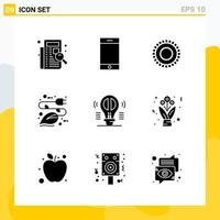 Collection of 9 Universal Solid Icons Icon Set for Web and Mobile vector