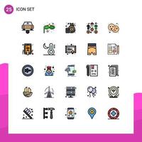 Filled line Flat Color Pack of 25 Universal Symbols of food mission finance marketing business Editable Vector Design Elements
