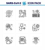 CORONAVIRUS 9 Line Icon set on the theme of Corona epidemic contains icons such as healthcare magnifying keyboard interfac devirus viral coronavirus 2019nov disease Vector Design Elements